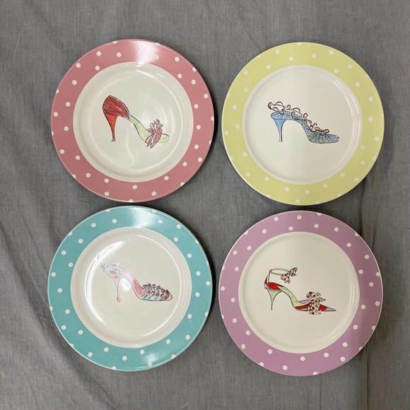Rosanna Other - Rosanna High Heel Shoes w/ polka dot 8" Desert/Salad Plates Set of 4 FS Charity